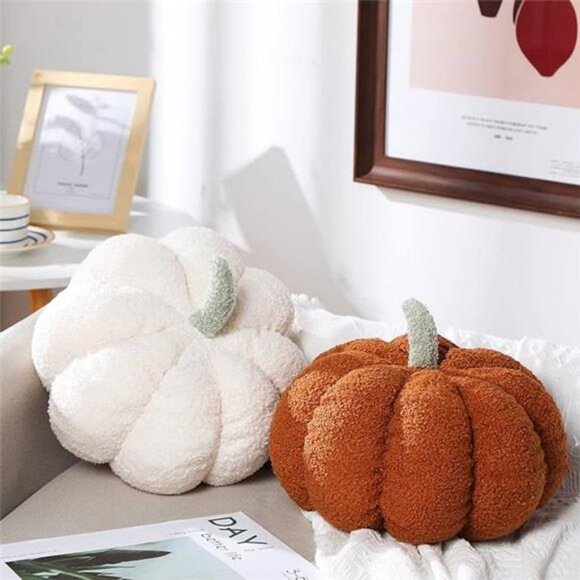 2 Pcs Simulated Pumpkin Pillow Plush 11 x 9.5 Inch 3D Cushion Fall Decorations - Picture 7 of 7